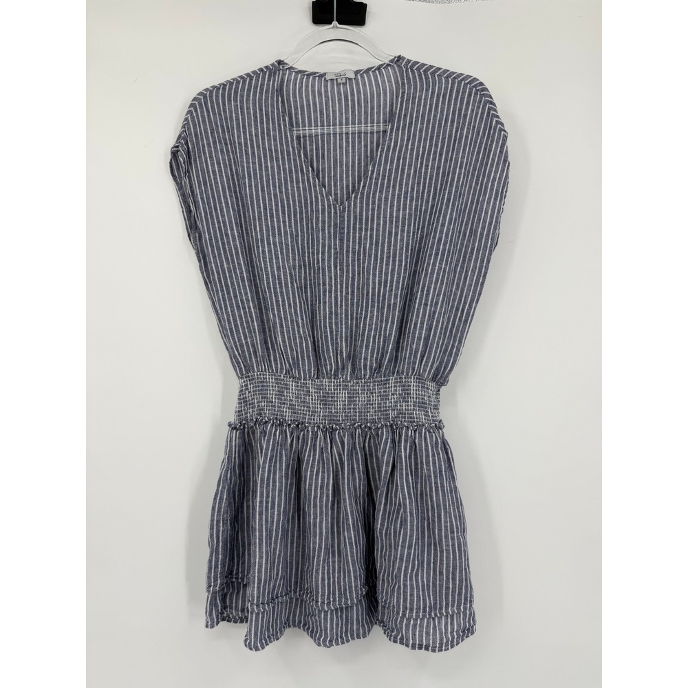 Rails Lucca Terrenas Stripe Linen Blend Smocked Mini Dress Blue White Small